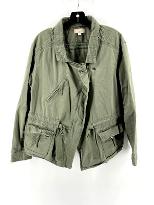 Ann Taylor Loft Women's Green Canvas Collared Zip Pockets Jacket Size Medium