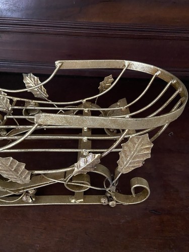 Large 14”x5.5”Gold Metal Decorative Sleigh Table Decor Christmas Holiday - Picture 2 of 6