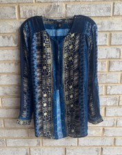 Nine West Jeans Long Sleeve 1/3 Boho Button Tunic Blouse Women's Size L