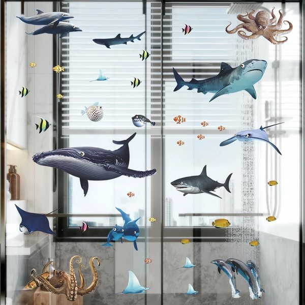 Bad Deko Aufkleber Fische Meerestiere Wc Wandtattoo Sticker Dusche Badezimmer-image