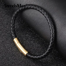 4/6mm Red/Brown/Black Braided Leather Rope Bracelet Stainless Steel Gold Clasp