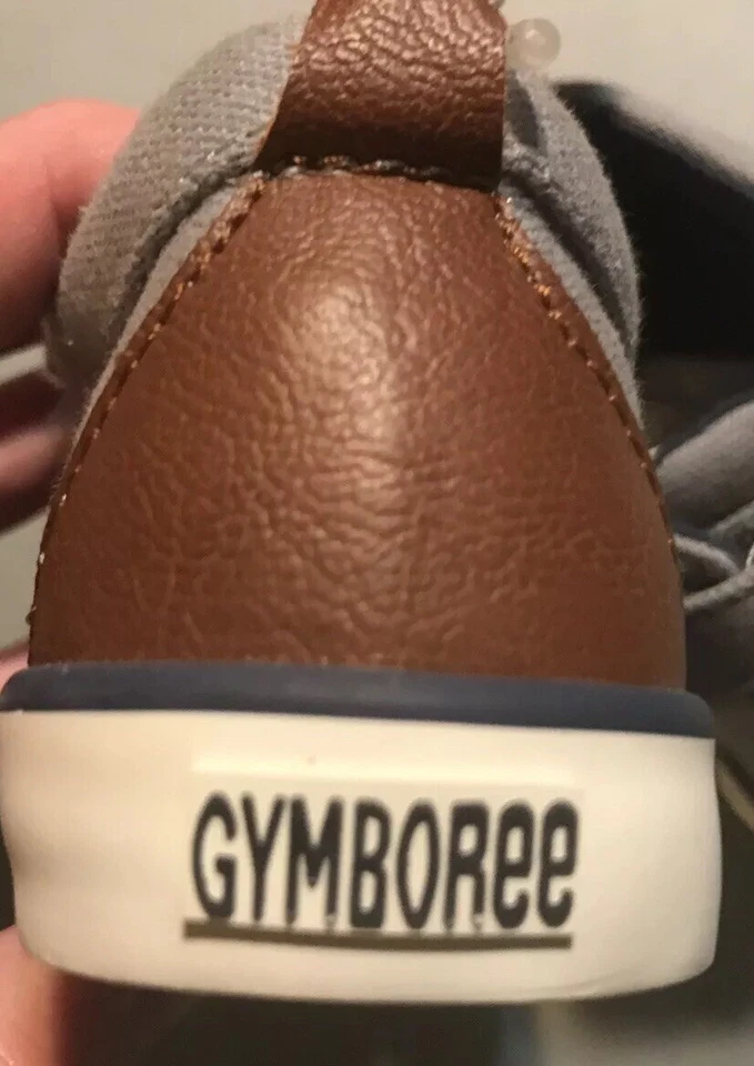 ZAPATOS TENIS GYMBOREE NIÑOS LONA GRIS Azul y Marrón Acentos FÁCIL CIERRE Talla 6 Foto 3 de 4