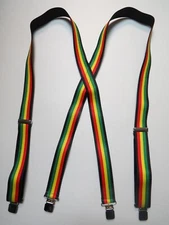 Men's Jamaican Colors KGYR X-Back Suspenders with Button On or Clips. USA Made
