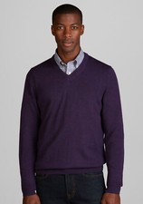 Jos. A. Bank Men's V-Neck Sweater Size 2X NWT Purple 100 Merino Wool Pullover