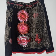 Vtg Y2K Desigual A Lined Spell Out Black Red Skirt