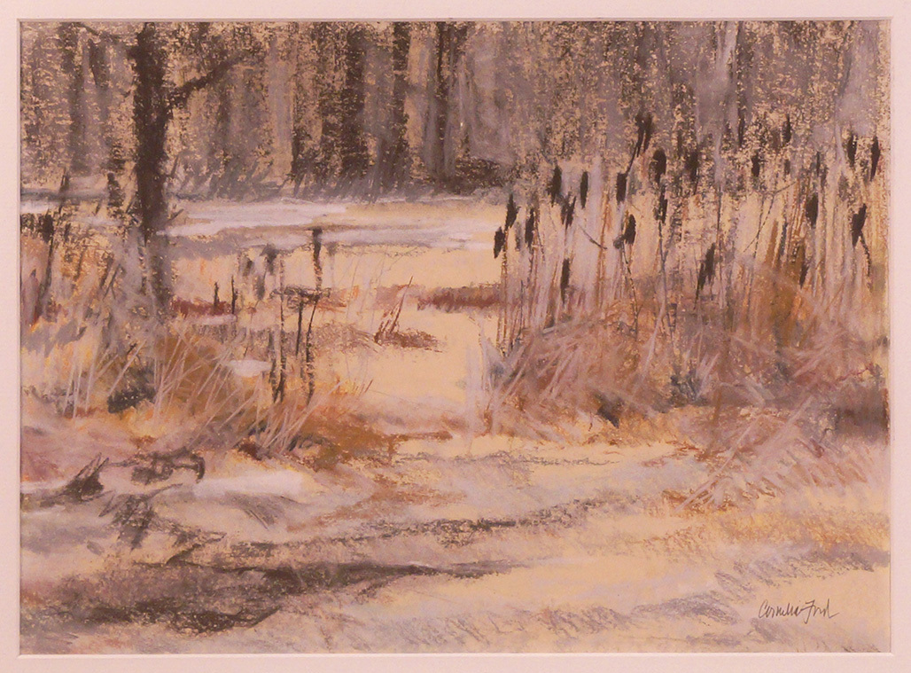 c1980 Pastel Painting Cornelia Ford Connecticut Landscape Cattails