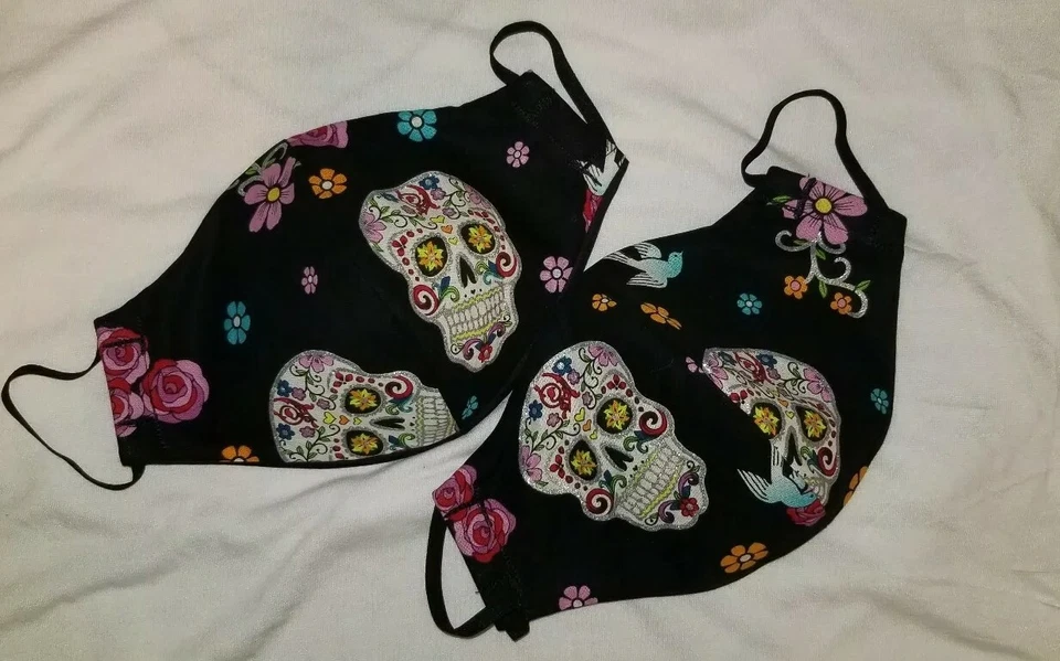 2 Pack Dia de Los Muertos Glittery Handmade Face Mask Version#4 - Image 2 of 3