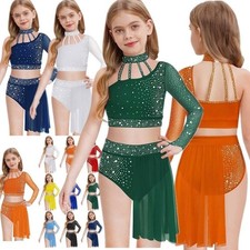 Girls Kids Lyrical Dance Dress Latin Jazz Figure Skating Costume Ballet Leotard