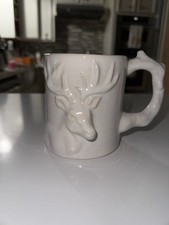 Pottery Barn 3D Sculptural design of Deer Stag Head White16 oz Mug