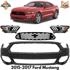 Front Bumper Cover Paintable & Grille Assembly Kit For 2015-2017 Ford Mustang