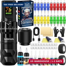 Wireless Rotary Tattoo Pen Kit Starter Set with Ink and Needles 9500RPM motor,