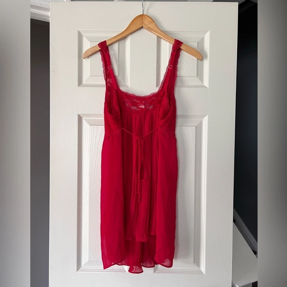 В цвету красный кружева Кокетливое белье размер XL чистый плиссированные ночная рубашка Sleepwear - Изображение 3 из 3