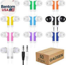 50 Pack Bulk Kids Earbuds for School Classroom, Multi Colored Student Wired Head