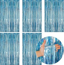 5 Pack Blue Fringe Backdrop Curtains, Blue Streamers Party Backdrop, Baby shower