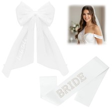 2 PCS Bride To Be Veil Sash Set Bow Bachelorette Party Bridal Shower Gift Prop