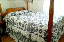 USA Made Primitive Houses Jacquard Cotton Coverlet Blue Full Queen King Folk Art