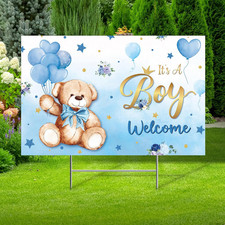 Baby Shower Yard Sign with Stake Gender Reveal Yard Sign Blue Pink Elephant Lawn