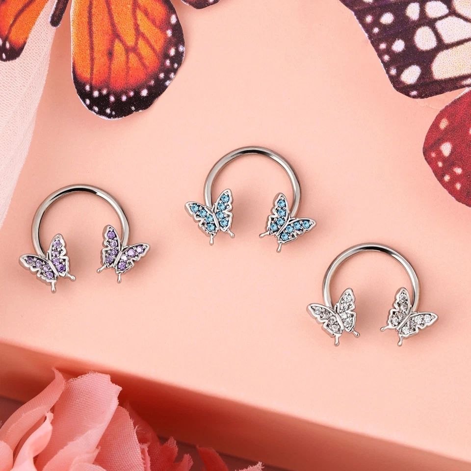 Pendientes lóbulo ajustados cartílago hélice herradura barra circular mariposa circonita cúbica 16G Foto 3 de 4