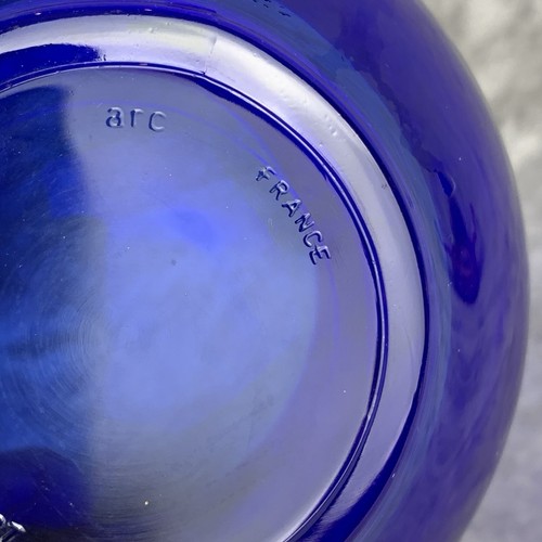 Arcoroc Cobalt Blue Glass Latte Mugs Soup Cups Pair Of 2 Made In France Vintage - Picture 10 of 19