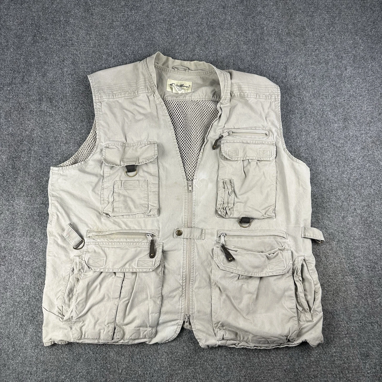 Eddie Bauer Utility Vest XL Men’s Beige Cargo Hunting Fishing Outdoors Safari