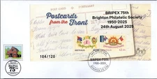 2025 Australia Postcards From The Front BRIPEX 75th O/P 104/120 Mini Sheet Cover