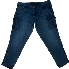 Y2K American Eagle Cargo Skinny Jeans Blue Dark Wash Ankle Zip Women Size 14