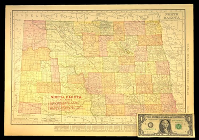 #ad 1907 Antique North Dakota Railroad Map Large Atlas Great Northern RR NP RR DATED $42.46
