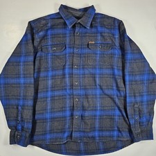 Orvis Heavy Flannel Plaid Shirt Jacket w/Hand Pockets Men's Size XXL Blue Gray