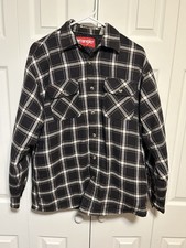 Wrangler Quilt Lined Plaid Flannel Shacket, Black/White, Men  s Size Medium
