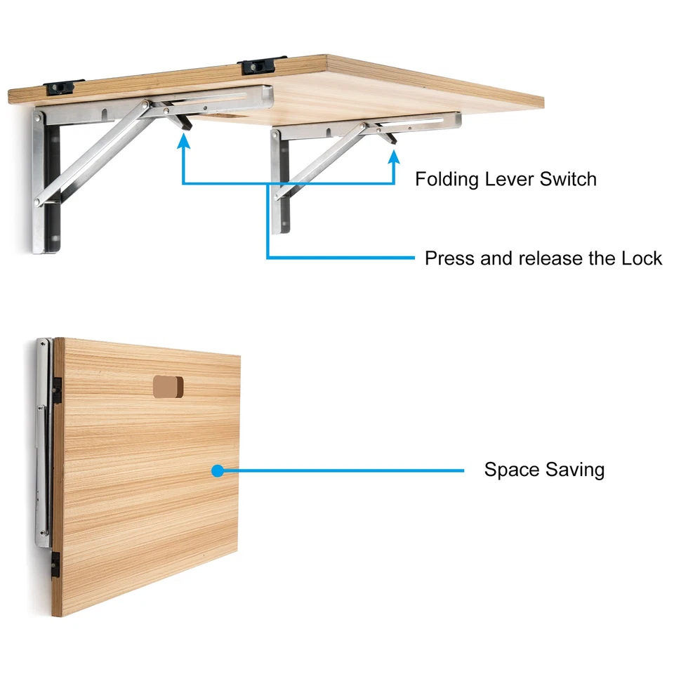Stainless Steel Folding Table Bracket Shelf Bench 150kg Load Heavy Duty 8-20" - image 2 of 4