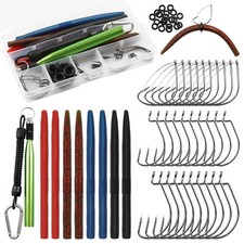 Wacky Rig Kit for Bass Fishing, 70pcs Wacky Worm Kit with Wacky Hooks, O-Ring...