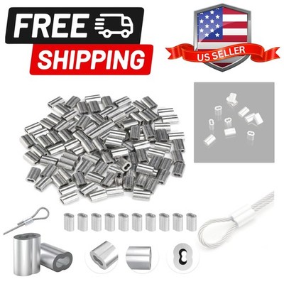 100 Pack Aluminum Crimping Loop Sleeves for 1/16 Inch Wire Rope and Cable - D...