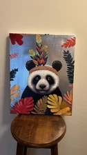 Wall Art - Cute Panda – 16x20” Modern Animal Canvas Print – Room Decor