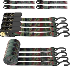 4 Pack Ratchet Straps 15 Ft 1500 Lbs with Soft Loops Tie Down Set Camouflage