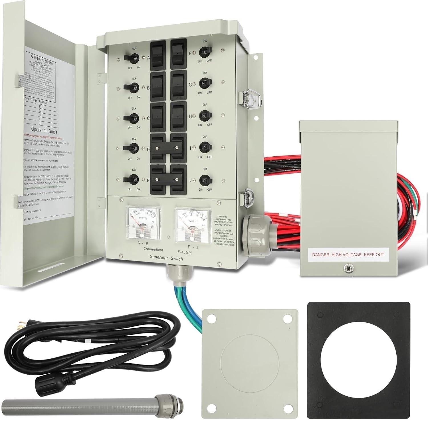 30 Amp 10-Circuit Generator Transfer Switch Kit-7500 Watts, NEMA 3R Weatherproof