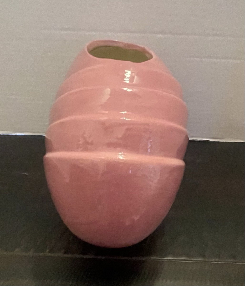 80s Pink Art Deco Revival Ceramic Vase Postmodern Draped Ribbed