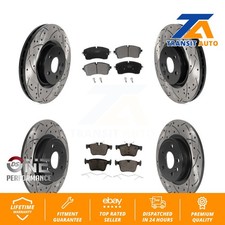 Front Rear Coated Drill Slot Disc Brake Rotors Ceramic Pad Kit For Jaguar E-Pace