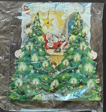 Vtg Christmas Tree Advent Calendar Embossed Tri-Fold Glitter Germany KORSCH VERL