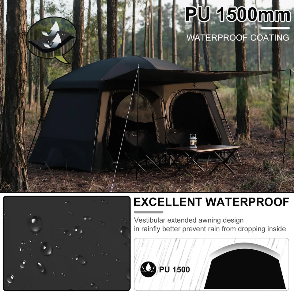 Tiendas de campaña, tienda de campaña para 6-8 personas con vestíbulo extendido, resistencia a la intemperie para 2 habitaciones... Foto 2 de 4