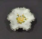 Fenton Milk Glass Yellow Rose Bowl Hand Painted with Clear Ruffle 6 in