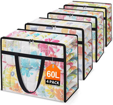 4 Packs 60L Clear under Bed Storage Containers, Large Clothes Storage Bags Hea