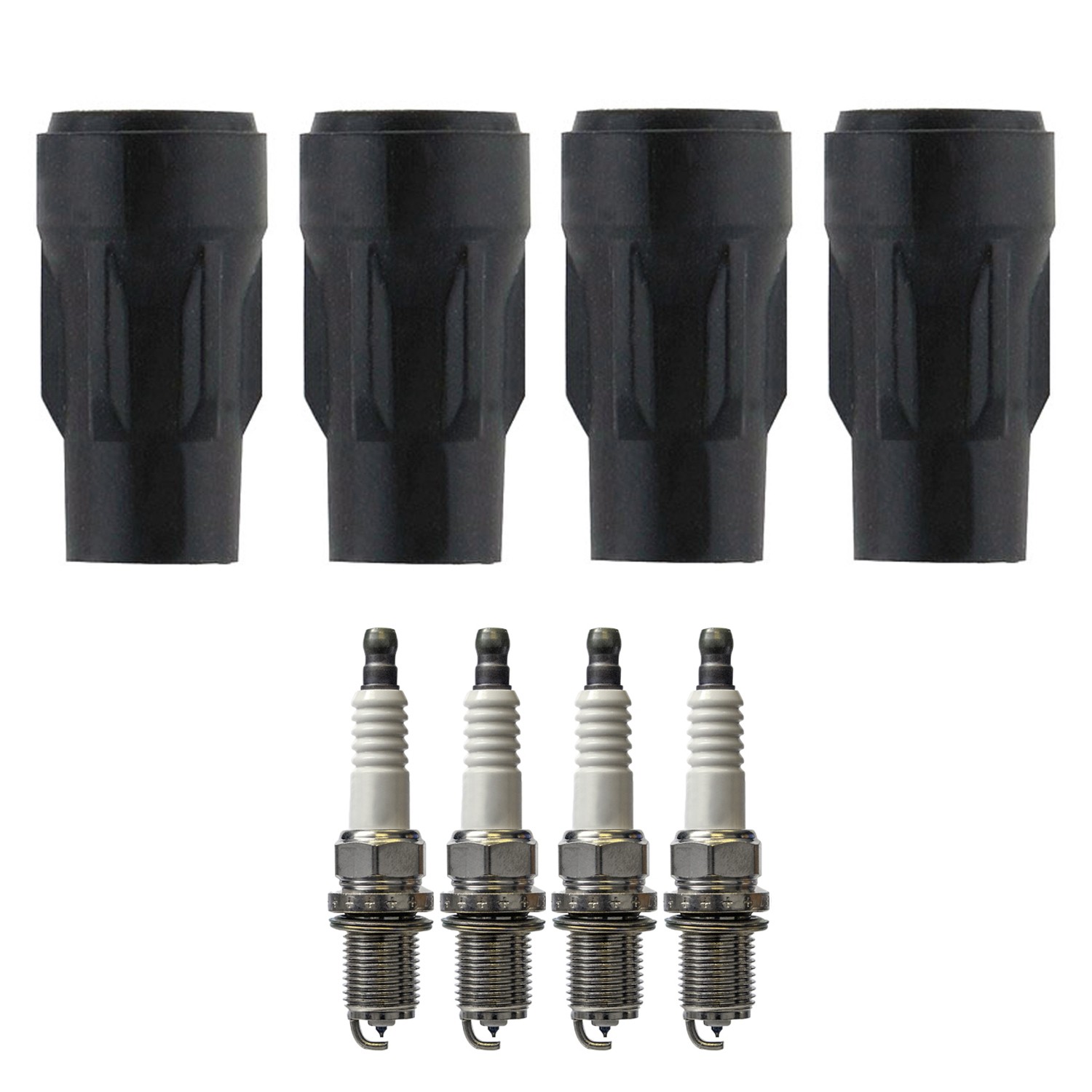 Denso 4 Iridium Long-Life Spark Plugs 4 Coil Boots Kit for Lancer Outlander L4