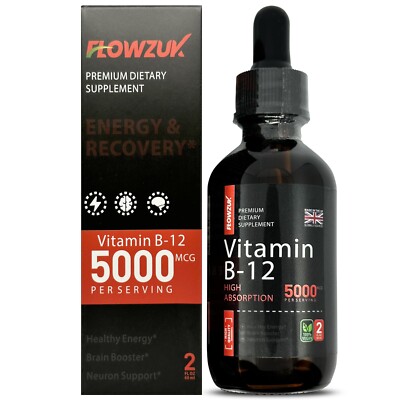 Vitamin B12 flüssige Tropfen 5000 mcg Methylcobalamin 60ml Tropfer Energie Flowzuk