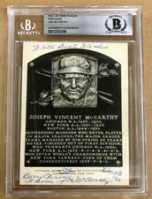 Joe McCarthy Signed Autographed HOF Plaque Postcard Beckett Ex Condition
