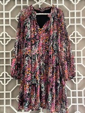 Vince Camuto Dress Womens Large Black Pink Floral Date Lightweight Flowy Ladies