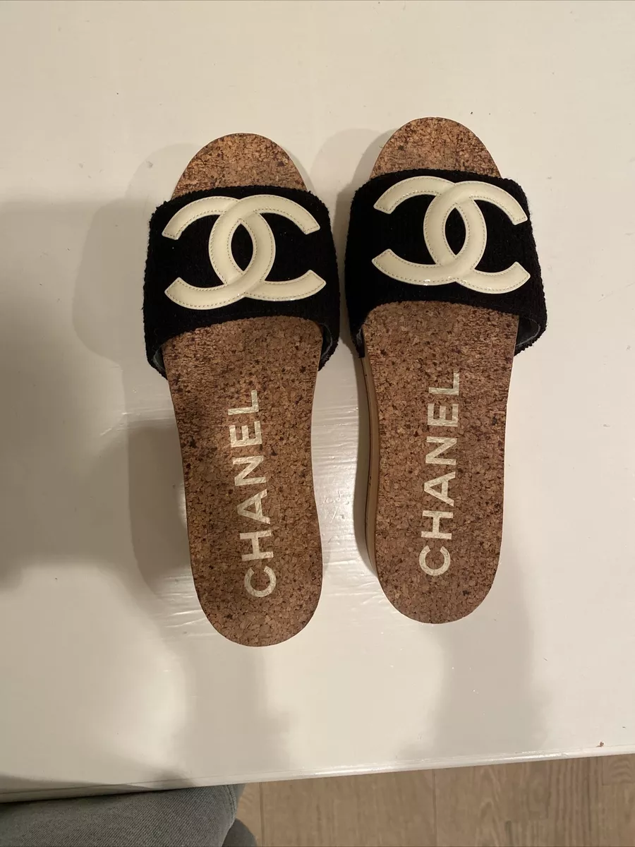 CHANEL, Shoes, Chanel White Leather Pearls Cc Logo Flats Slides Mules 37