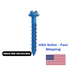 100 pcs pack concrete Tapping Screws, Hex Slot Head, Blue Finish. (USA STOCK)