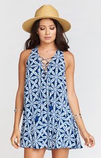 Show Me Your MuMu Ladies Rancho Mirage Lace Up Blue Wagon Wheel Tunic Dress-S
