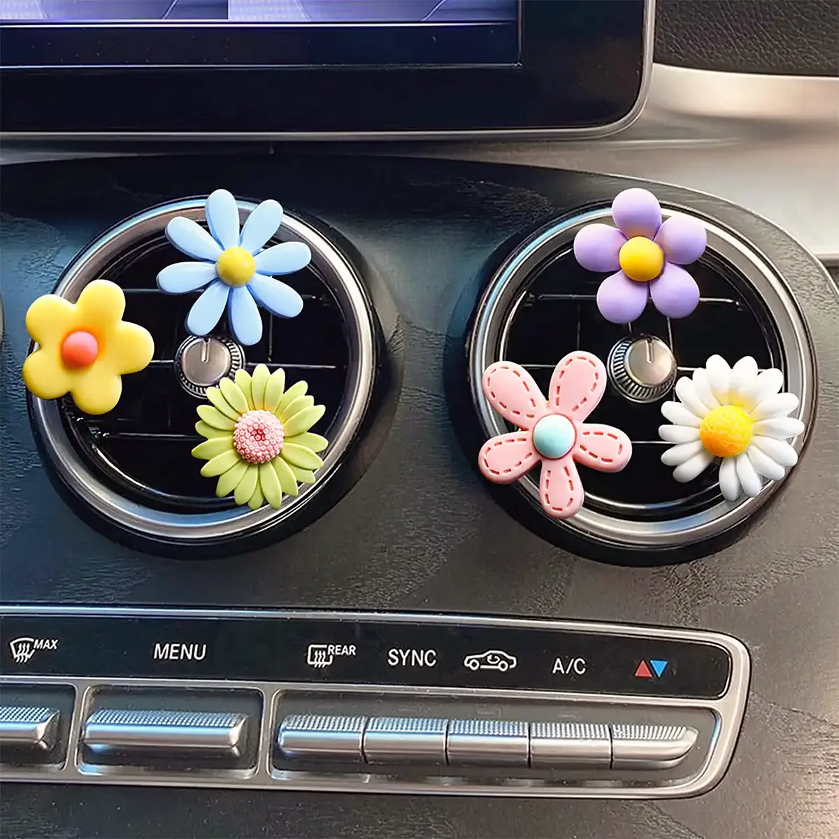 6 Pieces Daisy Flower Car Air Vent Clips Assorted Shapes Colorful Flower  Car Air