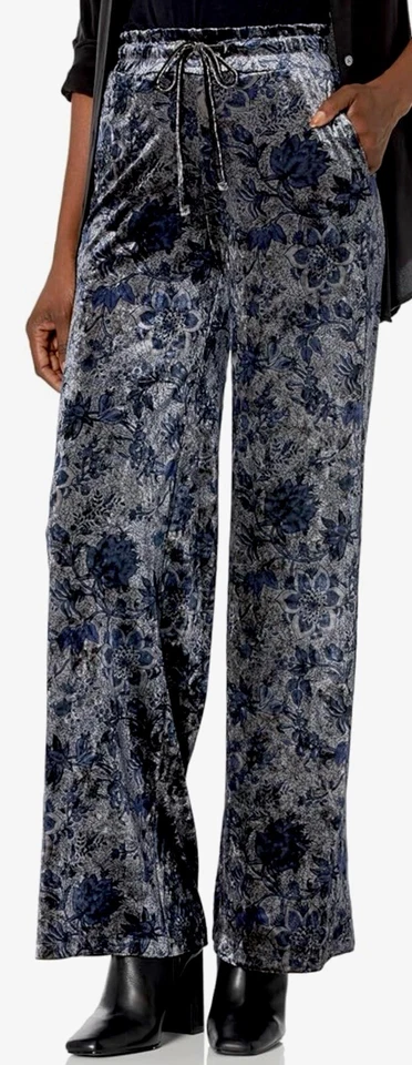 NWT GUESS Jade VELVET WIDE Leg Stretch Spice Market Floral Print Navy $120 sz XS